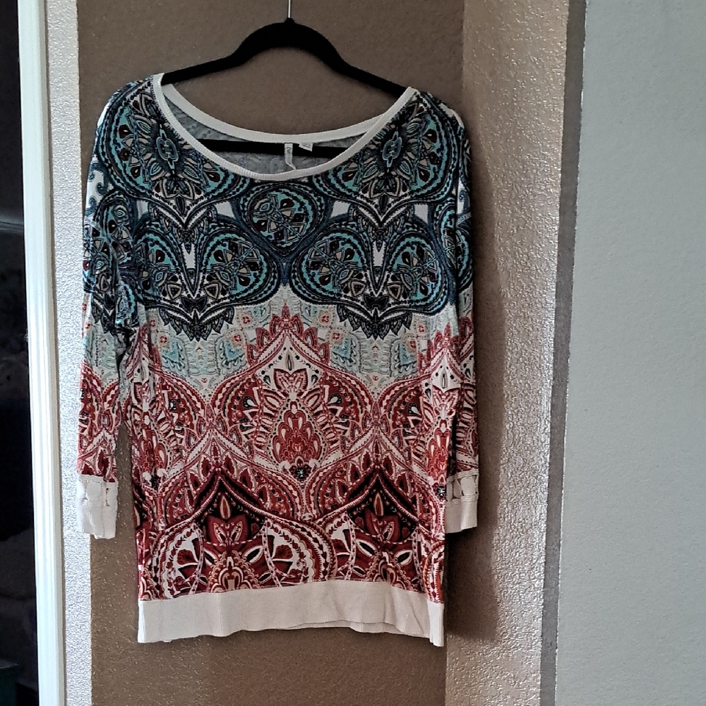 Cato Blue and Red Paisley Long Sleeve Top